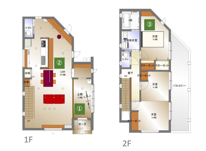 暮らし方様々な土間リビングのある間取り