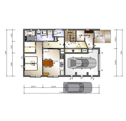 インナーガレージのある二世帯