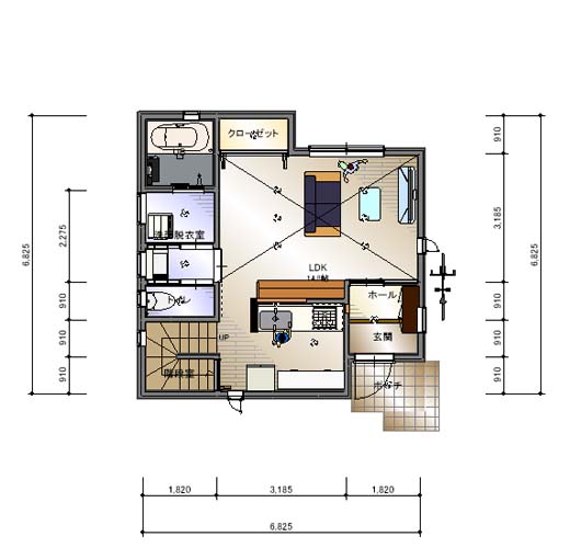ルーフバルコニーのある３階建て