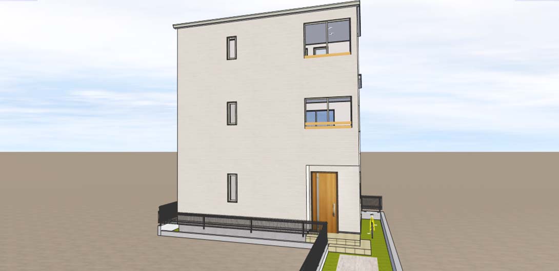ルーフバルコニーのある３階建て