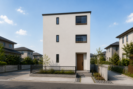 ルーフバルコニーのある３階建て