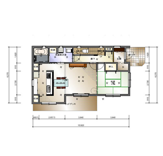 ウッドデッキのある２階リビング