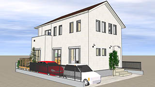 吹き抜けから光降り注ぐ家