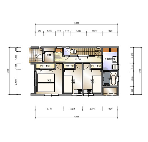 バルコニーを２ヶ所に、広がりある２階リビング